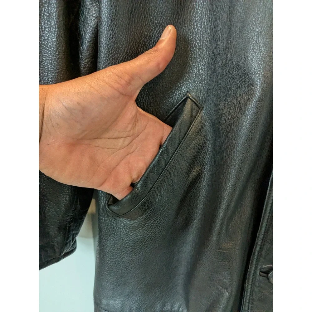 J Crew Oarsman Mens Black Leather‎ Button Front Lined Jacket Size Large READ